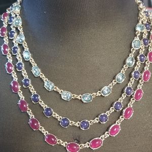 Ann Taylor Gold Jeweled 3 Layered Necklace EUC